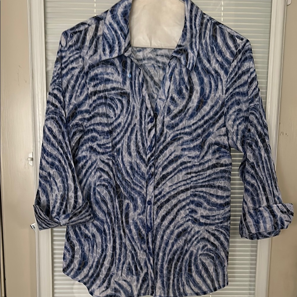Women’s JM Collection Blue Swirled Patterned Top Size 12 EUC